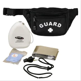 Kemp USA Hip Pack with GUARD Logo and Lifeguard Essentials Supply Pack (S2)-BLK