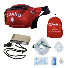 Kemp USA Hip Pack with Lifeguard Essentials Supply Pack & Adult/Child & Infant CPR Mask -RED-PRE-S2-COMBO