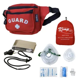 Kemp USA Hip Pack with Lifeguard Essentials Supply Pack & Adult/Child & Infant CPR Mask RED-S2-COMBO