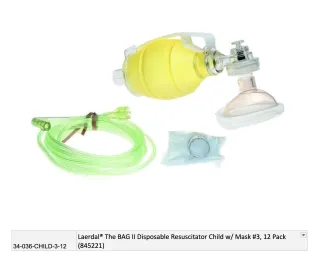 Laerdal® The BAG II Disposable Resuscitator Child w/ Mask #3, 12 Pack (845221)